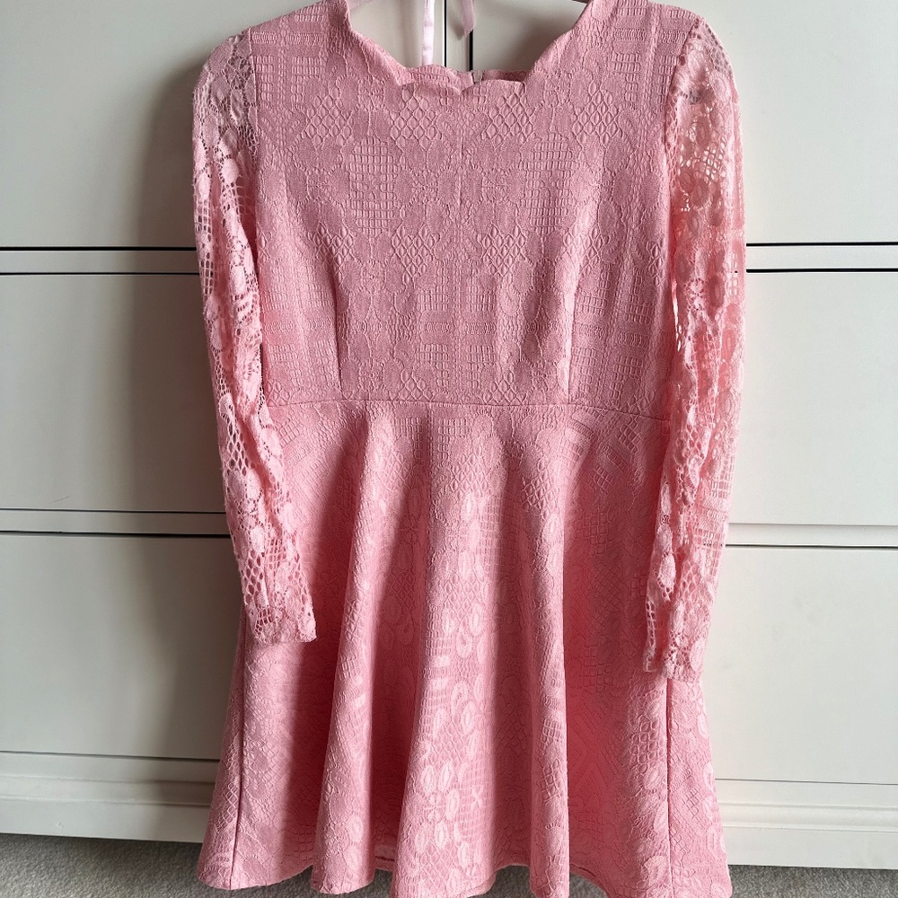 Pink Kids Lace Long Sleeve Dress